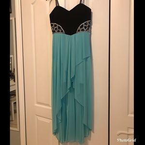 Black and Aqua High-Low party dress